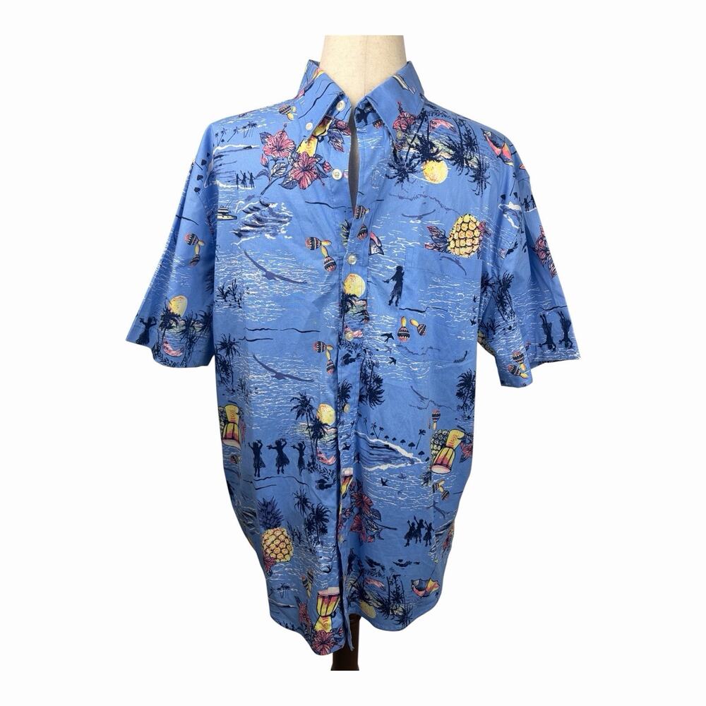 Saddlebred Classic Fit Hawaiian Shirt Men’s Large Blue Tropical Beach